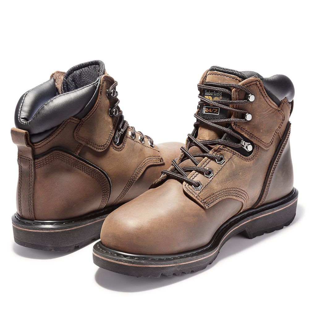 Timberland Μποτακια Εργασίας Ανδρικα Καφε - Pro® Pit Boss 6\" Steel Toe - Greece 6974521-BF